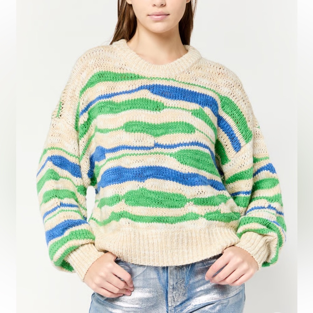Aerie Women Ribbed Colllar Crochet Long Sleeves Sweater Small